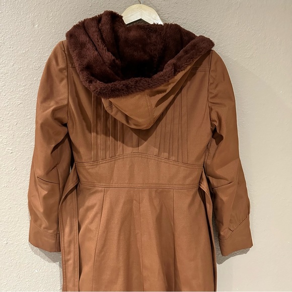 Vintage 60/70s Bonders Orange Fur Hood Trench Coat Button Belted Size S retro - Picture 7 of 14